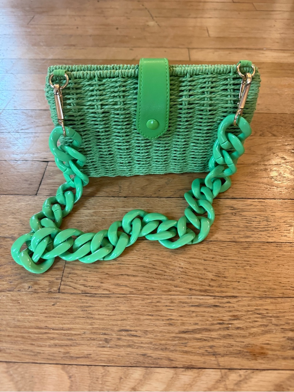 a new day Bright Green Woven Shoulder Bag with Chunky Chain